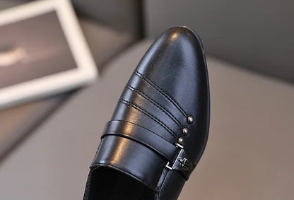 New Kids Shoes for Boys Performance Mary Jane Shoes for Fashion Party Wedding Shows Children Black Slip-on Loafers Leather Shoes