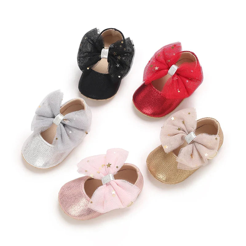 Spring and Autumn New Girl Baby Princess Shoes Mesh Bow 0-12 Months Baby Shoes Single Shoes Learning Walking Shoes