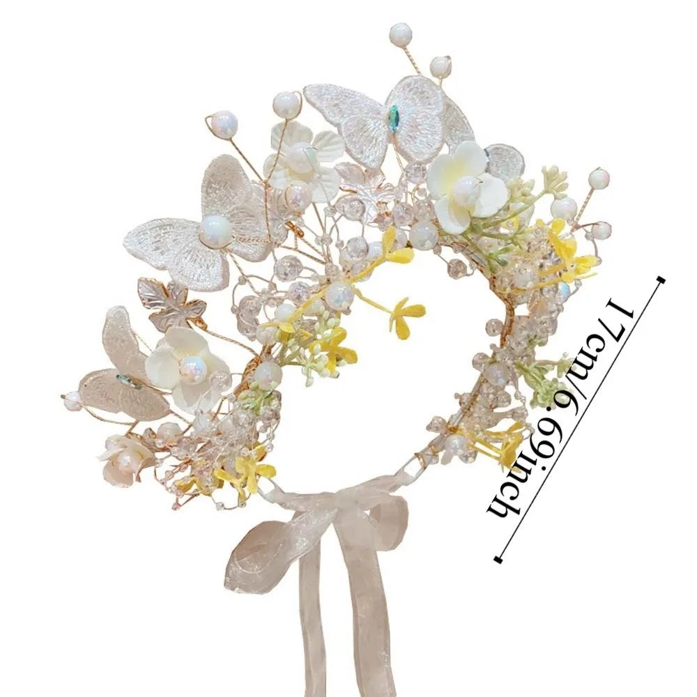 Butterfly Fairy Hair Hoop Beads Simulation Flower Flower Headdress Hair Ornaments Adjustable Wreath Headband