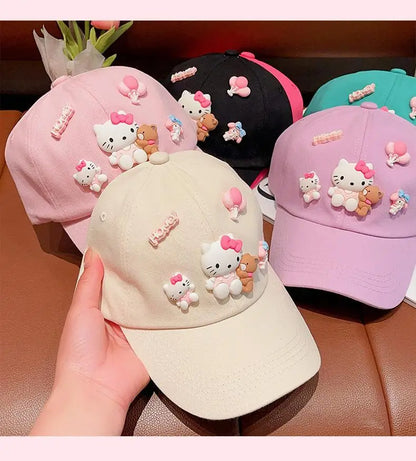 New Sanrio Animation Hello Kitty Travel Cap Spring and Autumn Girls Outdoor Versatile Baseball Cap Sun Protection Visor Hat