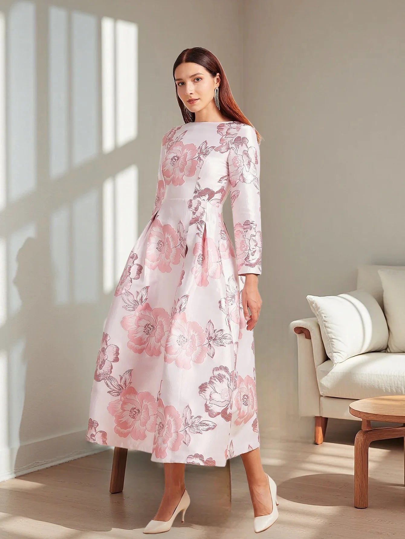 Autumn-Winter New Luxury Elegant Pink Party Banquet Evening Gown for Wedding Guest Dresses