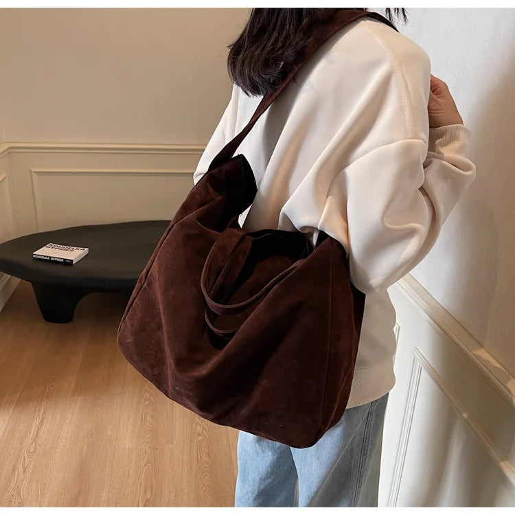 Women's Tote Bags  New Fashion Suede Vintage Large Shoulder Crossbody Bag for Woman Korean Female Student Bookbag Handbags