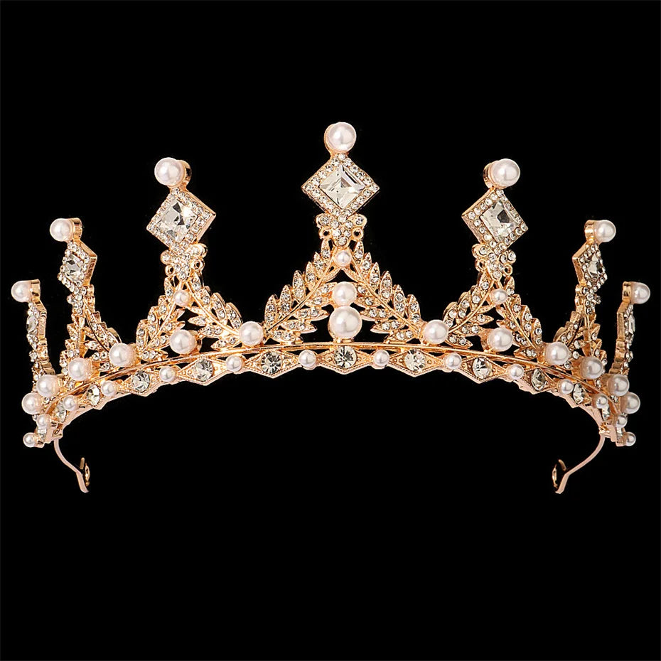 Efily Gold Color Wedding Tiaras and Crowns for Pearl Rhinestone Headband Bride Headpiece Jewelry