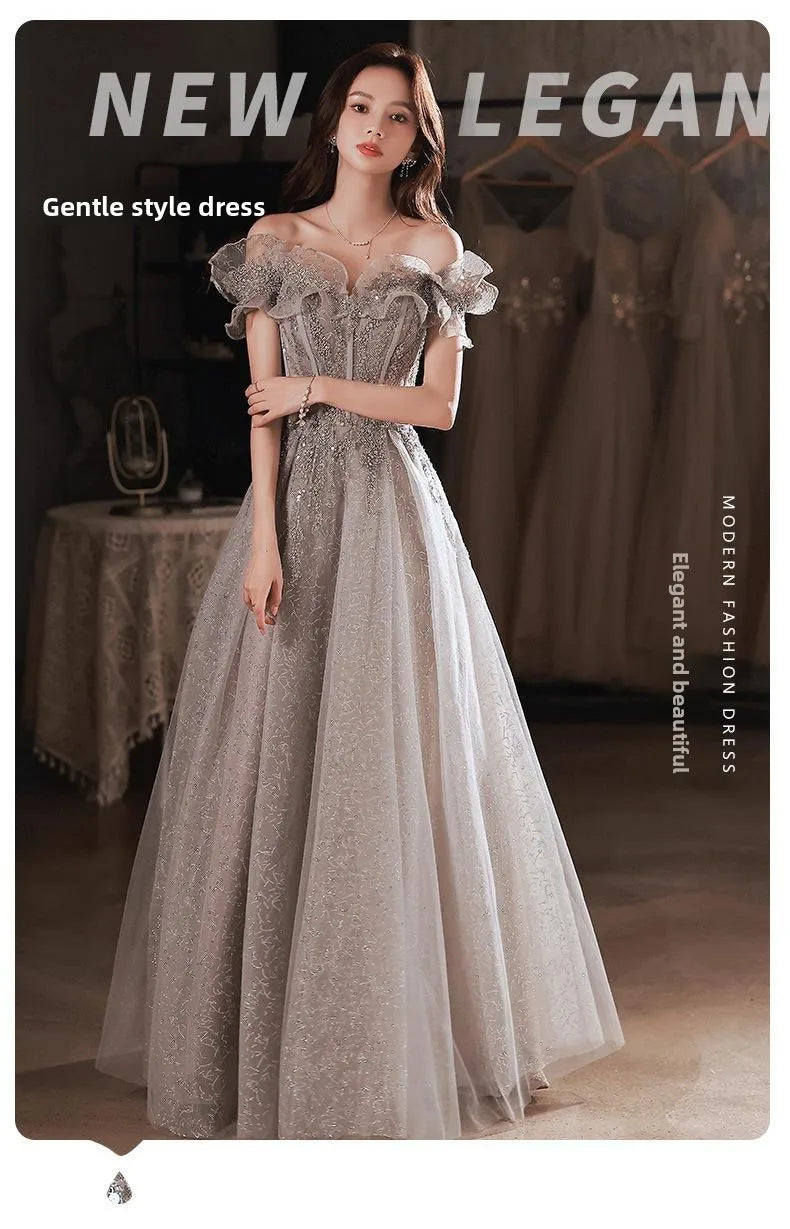 Banquet Evening Dress for Women New Style Spring and Summer One Shoulder Elegant Annual Meeting Host Fairy Style Birthday Dress