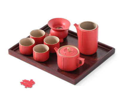 Traditional Chinese Tea Set, Porcelain Teapot, Stainless Steel, Tea Strainer, Cup, Bride and Groom Gifts, Traditional Red, Wed