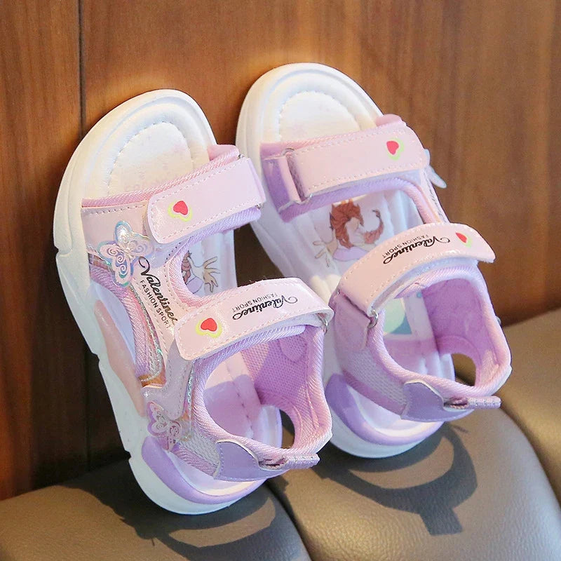 Sandalias Princess Sandals Summer New Cartoon Girl Shoe Soft Sole Baby Sandals Fashion Beach Shoe Flat Sandals Kid Shoe