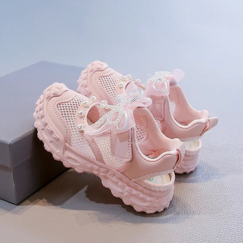 Summer Children School Running Sandals Sweet Breathable Girls Mesh Sports Sandals Non-slip Fashion Kids Princess Cut-outs Shoes