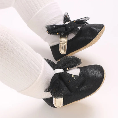 Spring and Autumn New Girl Baby Princess Shoes Mesh Bow 0-12 Months Baby Shoes Single Shoes Learning Walking Shoes