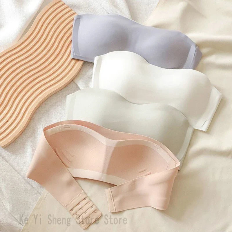 Strapless women's no-scar, no-steel rims, top support, close-fitting bra, small breasts make larger, detachable shoulder straps