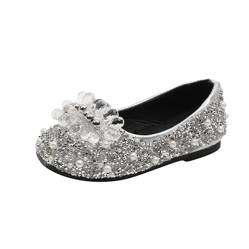 Kids Girl Shoes New Girls Princess Shoes Fashion Children Sequins Bling Bow Shoe Kid Rhinestone Non-slip Flat Shoe