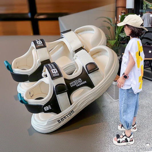 New Hot Sales Black Beige Soft Boys Girls Beach Shoes Casual Non-slip Kids Baby Sports Sandals