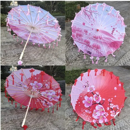 Women Umbrella Japanese Cherry Blossoms Tassel petal umbrella Chinese Style Oil Paper Umbrella
