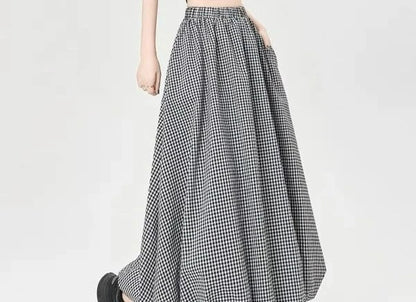 Skirt Autumn and Winter Four Seasons Show Thin Height Cake Black and White Plaid Dress