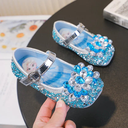 Disney Cartoon Pattern Elsa Princess Crystal Shoes for Girls Fashion New Style Baby Girl Low Heels Sandals Summer Fall Children