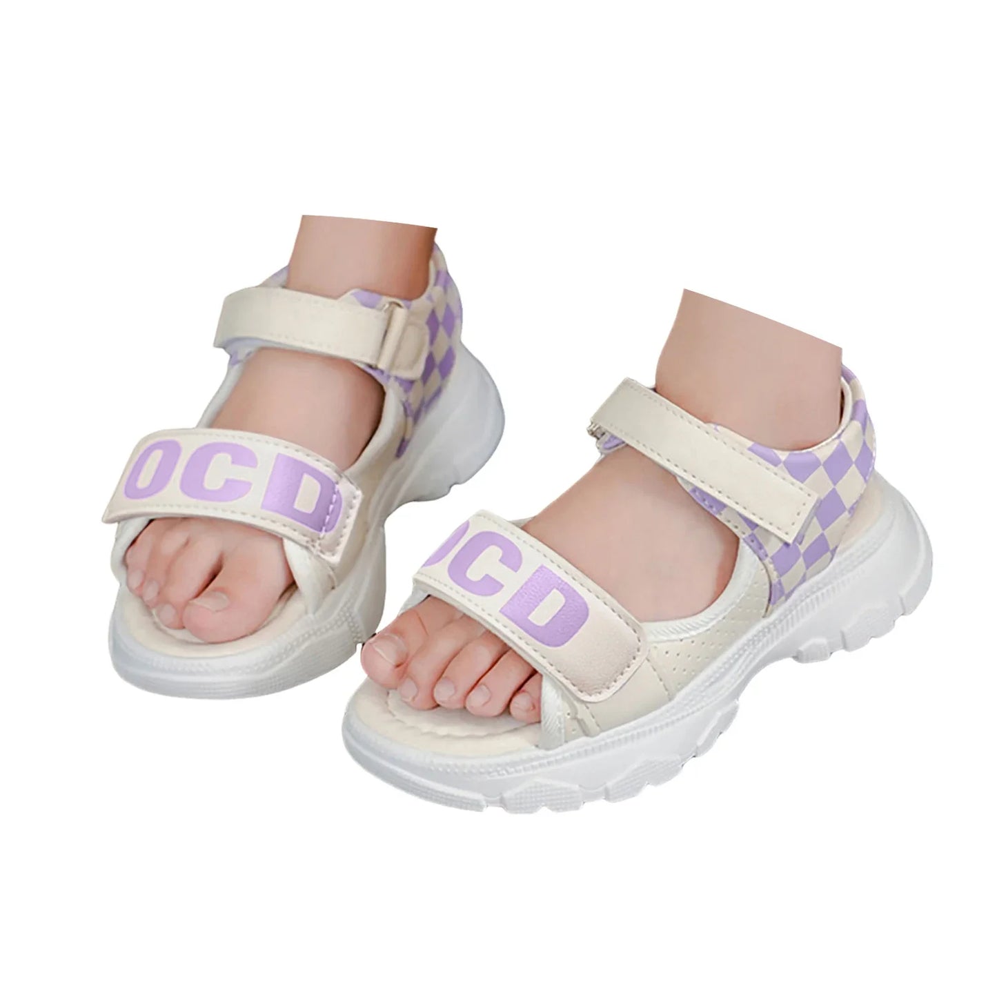 Children's Platform Velcro Sandals Checkerboard Toddler Chunky Heel Platform Sandals Open Toe Outdoor Casual Beach Shoes