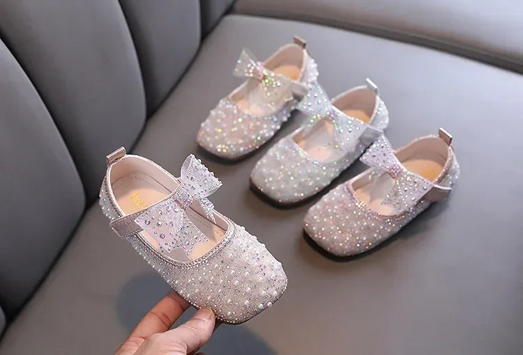 Fashion Children's Bow Rhinestone Sequin Kids Shoes Baby Party Student Flat Performance Shoes