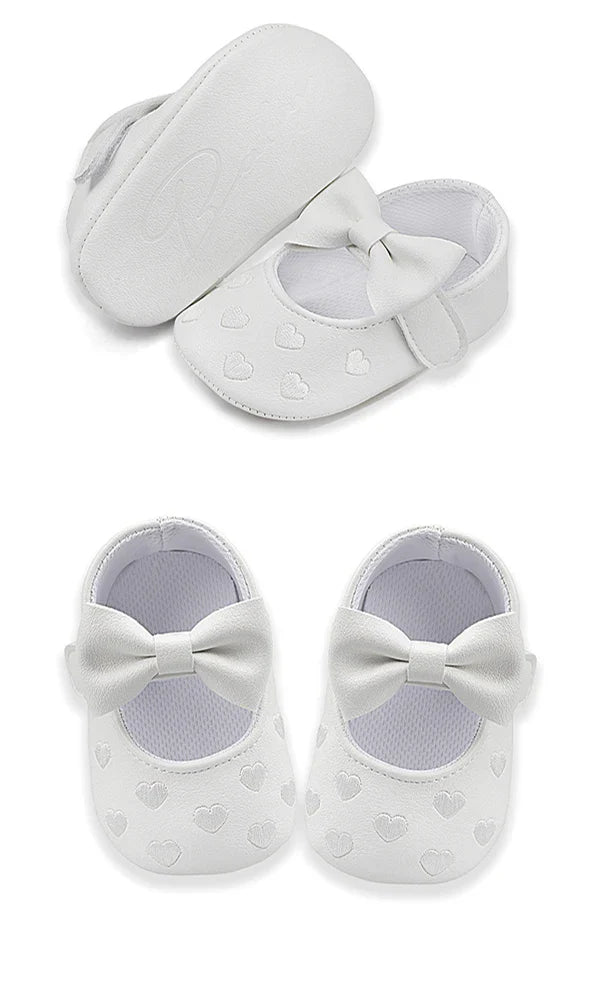 Baby Shoes Classic Dress Cute Bow-knot Heart Anti-slip Soft Sole First Walkers Infant Baby Girls Toddler Shoes 0-18m