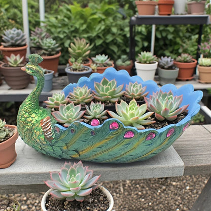 Peacock Succulent Plant Pot - Vibrant Colorful Design Durable Resin Garden Planter for Succulents, Cacti & Hom