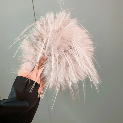 Large Feather Hair Rope Women Lady Elegant Black White Feather Elastic Hair Band Winter Headwear Fluffy Hair Scrunchy Hair Ring
