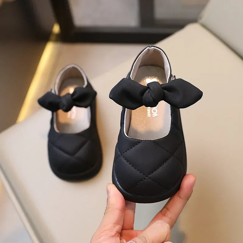 Children's Leather Shoes Non-slip Soft Bottom Kids Mary Jane Shoes Fashion Solid Color Bowknot Girls School Causal Single Shoes