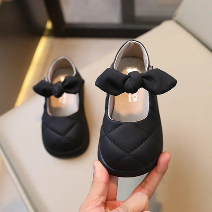 Children's Leather Shoes Non-slip Soft Bottom Kids Mary Jane Shoes Fashion Solid Color Bowknot Girls School Causal Single Shoes