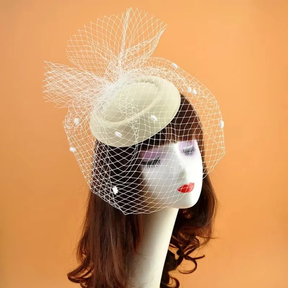 Retro Black Veil Small Top Hat Mesh Wool Felt Hats Bride Headpiece Hair Accessories