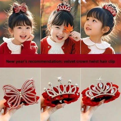 Children's New Year Crown Pearl Crystal Chinese Hair Claw Rhinestone for Princess Dress