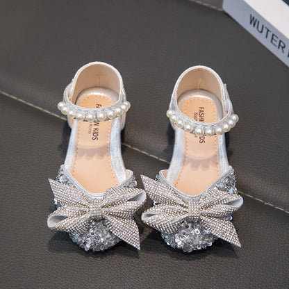 New Children Causal Dance Sandals Girls Rhinestone Flat Sandals Non-slip Fashion Kids Sequins Princess Performance Shoes
