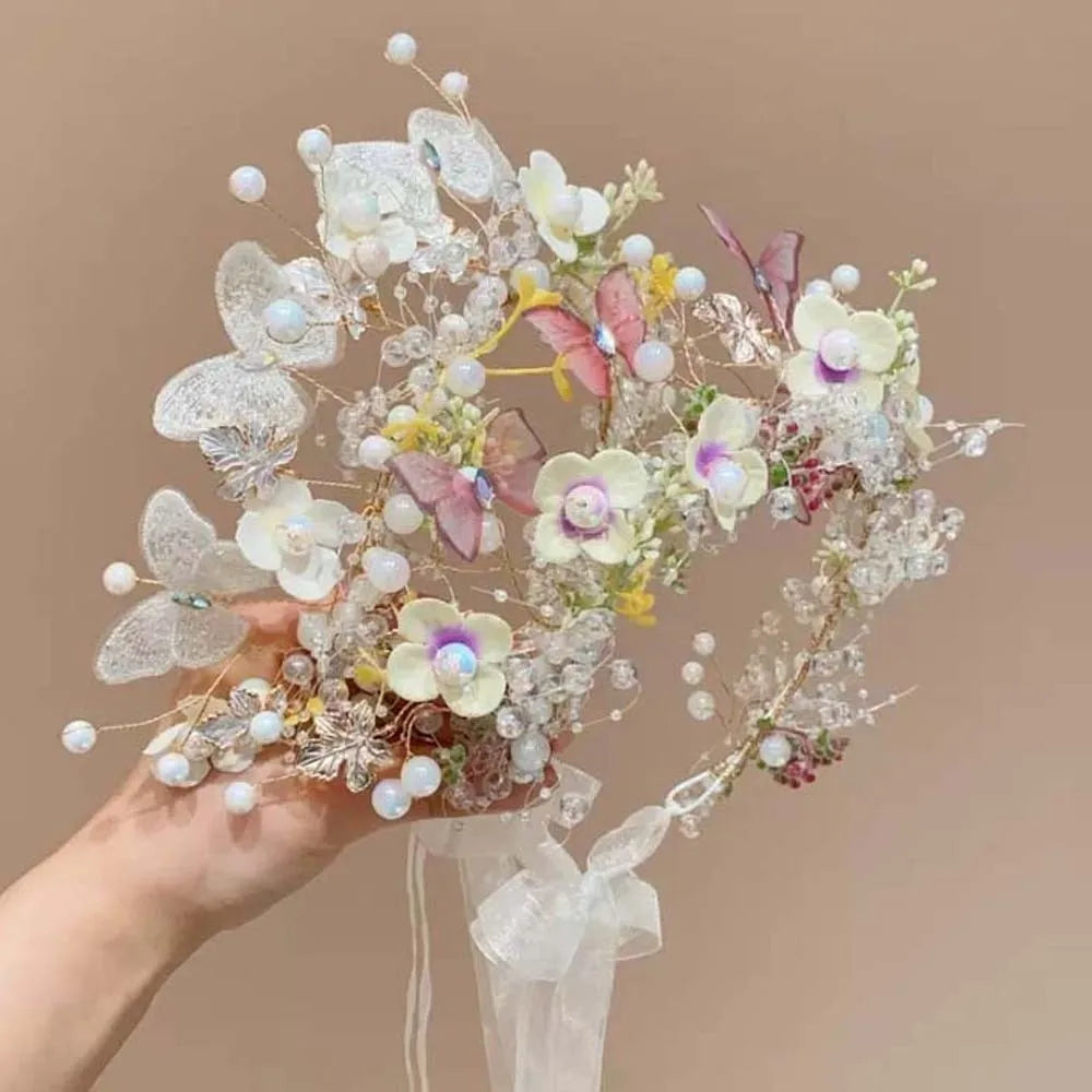 Butterfly Fairy Hair Hoop Beads Simulation Flower Flower Headdress Hair Ornaments Adjustable Wreath Headband