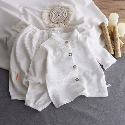 Children's Stand Collar Solid Cotton Set Kids Boy Homewear Clothes Children Clothing Casual Long Pants Set Daily