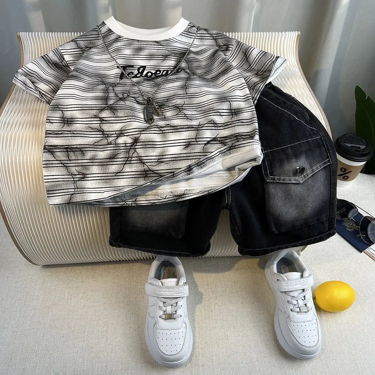 Hot Sale Fashion Baby Boy Suit Summer Clothes Short Sleeve T-shirt Short Jeans 2 Piece Set Kids Outfit Children's Costume