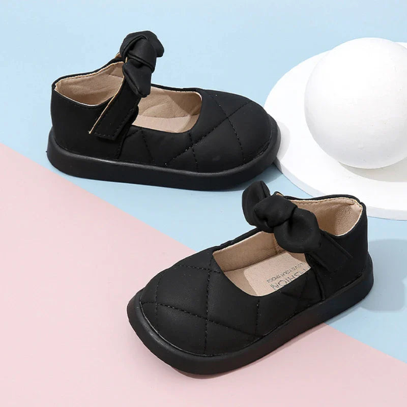 Children's Leather Shoes Non-slip Soft Bottom Kids Mary Jane Shoes Fashion Solid Color Bowknot Girls School Causal Single Shoes