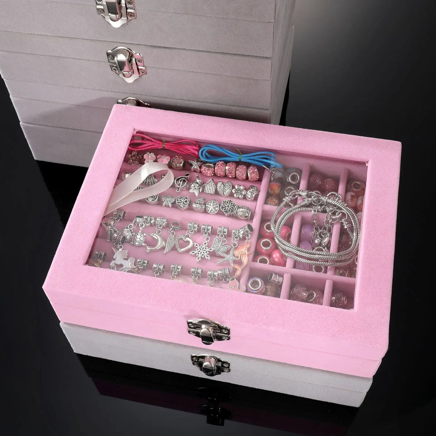 Kid Girl Crystal Beaded Jewelry Making Accessories Set With Jewelry Box DIY Bracelet Necklace Girl Gift