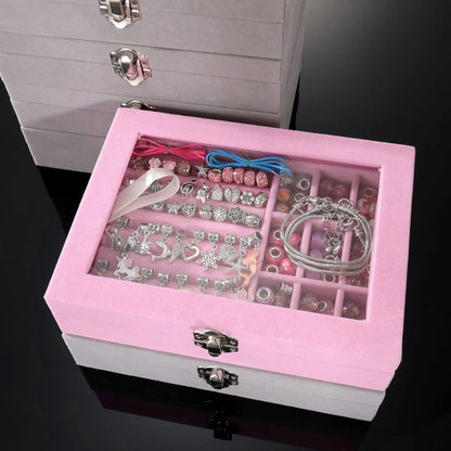 Kid Girl Crystal Beaded Jewelry Making Accessories Set With Jewelry Box DIY Bracelet Necklace Girl Gift