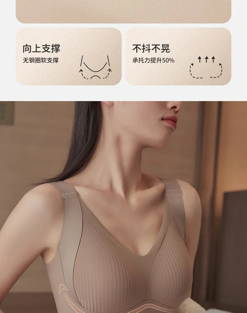 Women's Seamless Underwear Thin with Removable Pads Comfortable Wireless Adjustable Bra Tops Pull-up Anti-sagging Bra