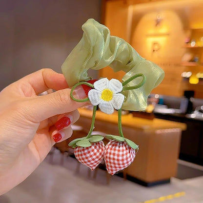 Sweet Flower Bow Princess Girl Hair Ropes Fairy Strawberry Pendant Rubber Bands Ponytail Meatball Heads Headwear Kids Headflower