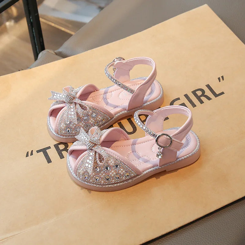 New Bow Princess Shoes Fashion Sequin Girls Shoes Allmatch Kid Shoes