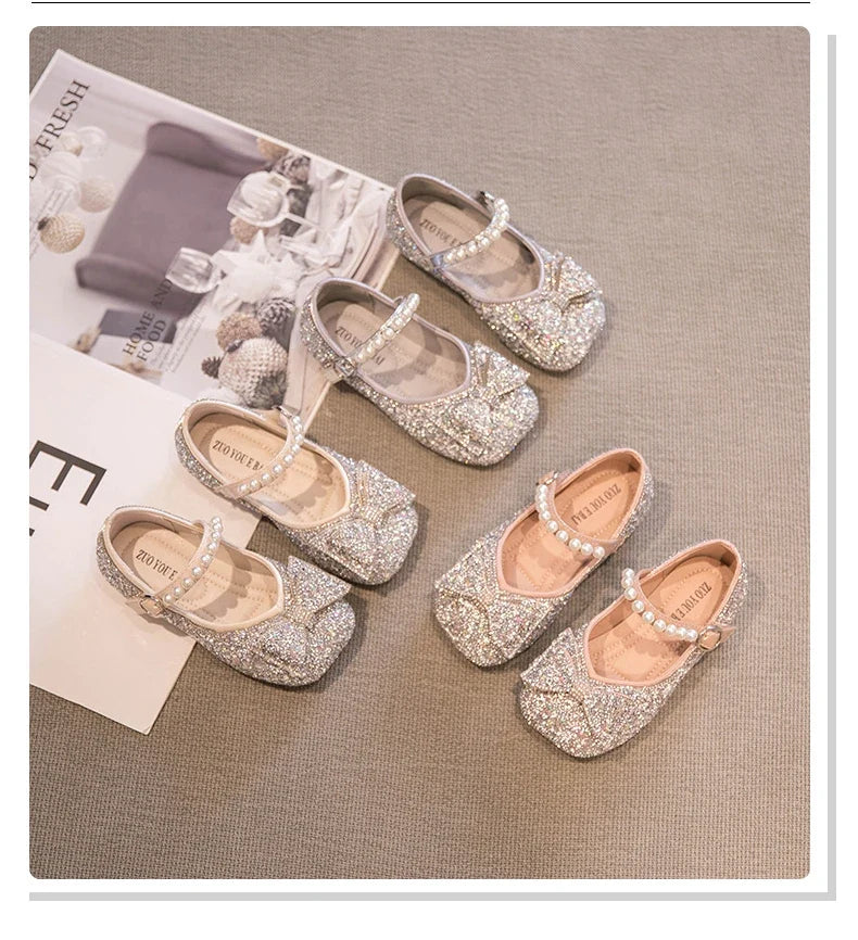 Girls Princess Shoe Soft Sole Ballet Dance Shoes Water Diamond Small Leather Shoes Mary Jane Shoes
