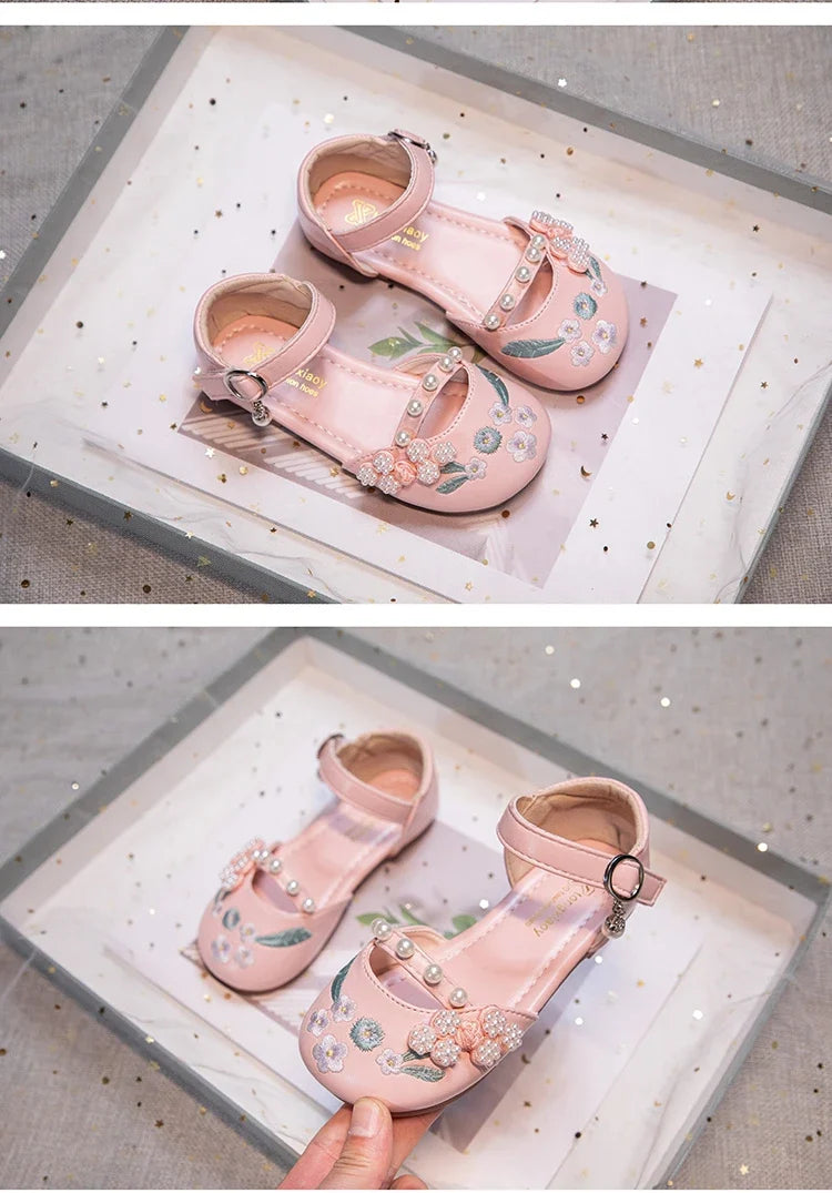 Summer Non-slip Sole Toddler Dance Flats with Beaded Princess Elegant Party Shoes