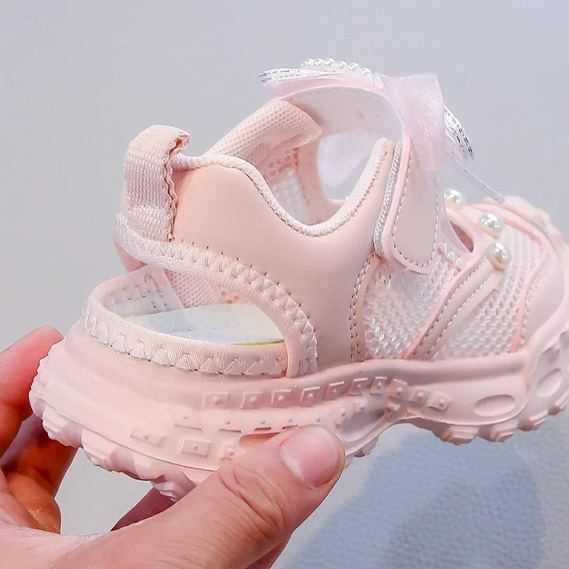 Summer Children School Running Sandals Sweet Breathable Girls Mesh Sports Sandals Non-slip Fashion Kids Princess Cut-outs Shoes
