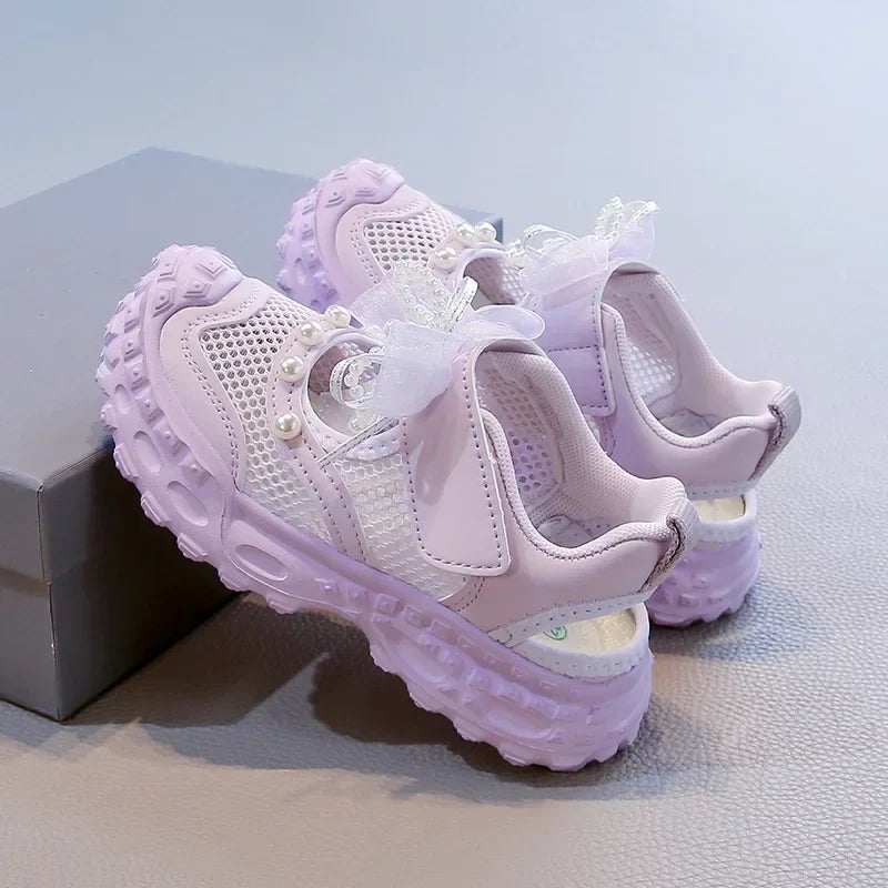 Summer Children School Running Sandals Sweet Breathable Girls Mesh Sports Sandals Non-slip Fashion Kids Princess Cut-outs Shoes