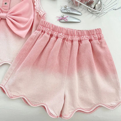 Baby Girls' Denim Suit Summer New Lace Vest Top Shorts Pants Casual and Fashion Kids Outwear Two-piece Set