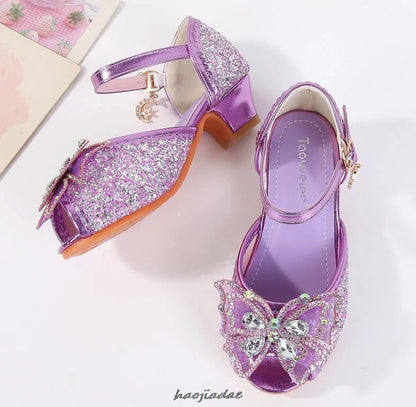 Summer High Heels Shoes for Girls Pageant Kids Sandals Child Mary Jane Shiny Princess Party Dress Up Shoes Purple Gold Pink Blue