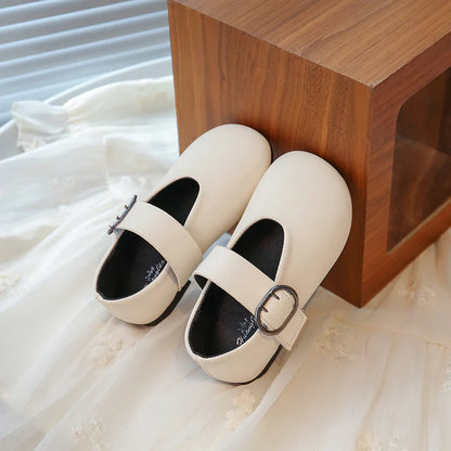 Girls' leather shoes spring new children's round toe flat fashion simple princess shoes single shoes