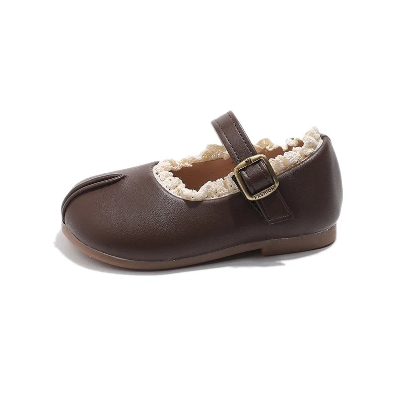 Children's Flats Simple Lolita Girls Princess Leather Shoes Walking Versatile Sweet Pleated Kids Causal Fashion Shoes