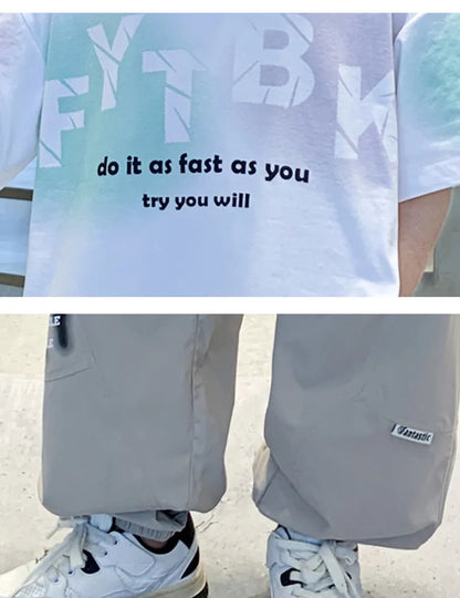 Teenager Boys Clothes Casual Outfit Kids Gradient Tracksuit Child t shirt + ankle tie pant