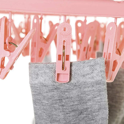 Clothes Drying Hanger with 32 Clips / 8 Clips Socks Underwear Drying Folding Laundry Hanging Rack