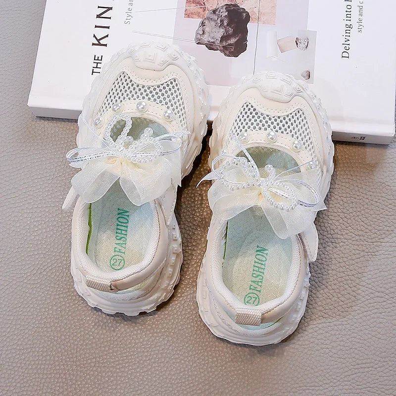 Summer Children School Running Sandals Sweet Breathable Girls Mesh Sports Sandals Non-slip Fashion Kids Princess Cut-outs Shoes