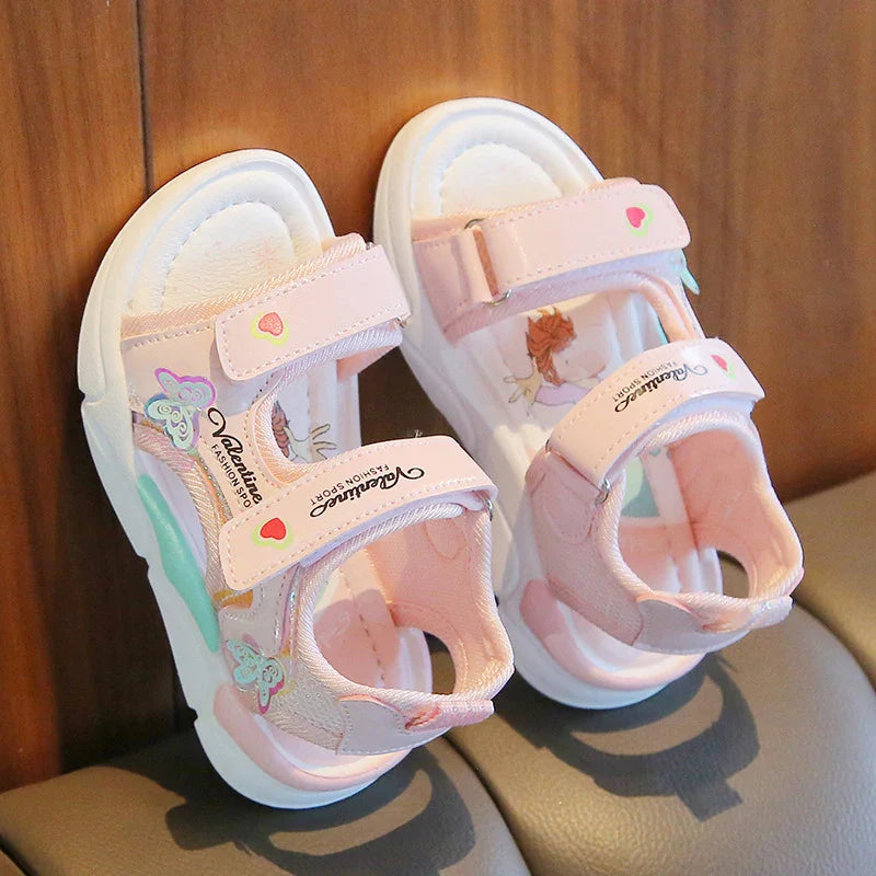 Sandalias Princess Sandals Summer New Cartoon Girl Shoe Soft Sole Baby Sandals Fashion Beach Shoe Flat Sandals Kid Shoe