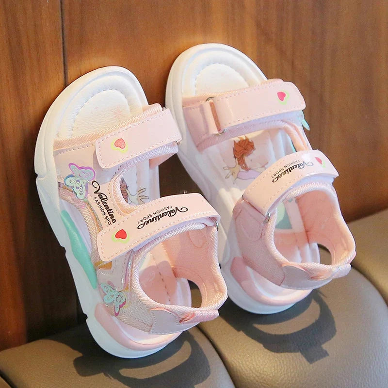 Sandalias Princess Sandals Summer New Cartoon Girl Shoe Soft Sole Baby Sandals Fashion Beach Shoe Flat Sandals Kid Shoe